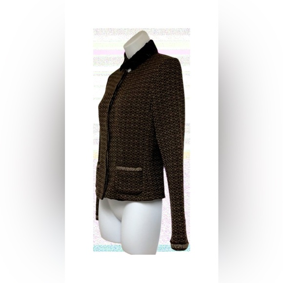 Elie Tahari Fitted Tweed Blazer with Velvet Collar - Picture 2 of 12